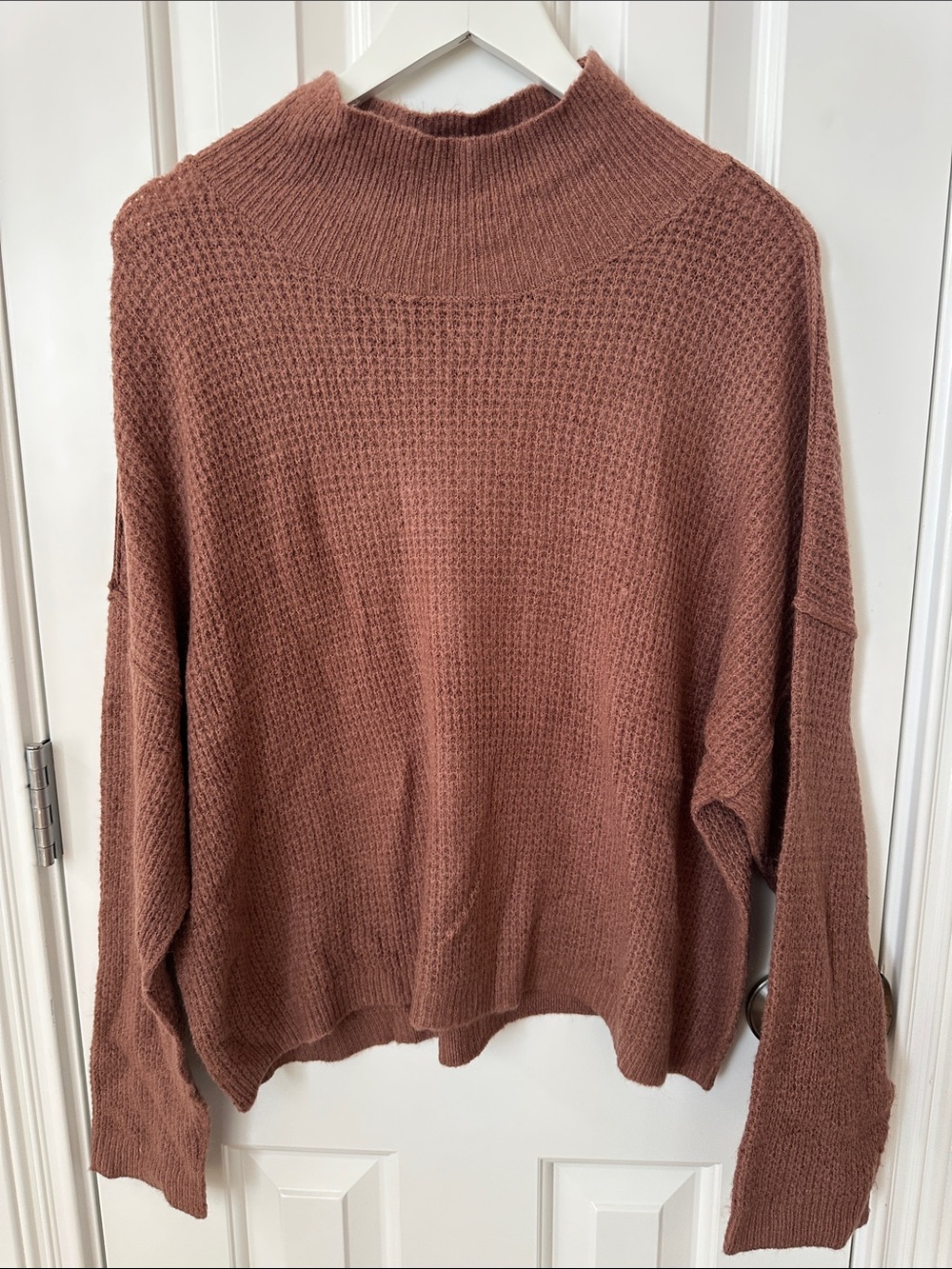 By Together Dusty Rose Mock Neck Waffle Knit Sweater